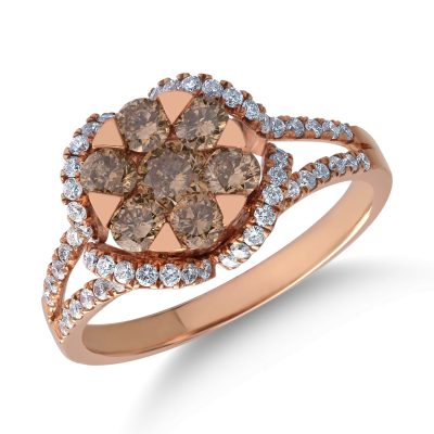 Inel din aur roz cu diamante maro de 0.786ct si diamante transparente de 0.44ct