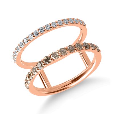 Inel din aur roz cu diamante maro si incolore de 0.7ct
