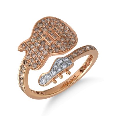 Inel din aur roz cu diamante transparente de 0.11ct si diamante maro de 0.66ct