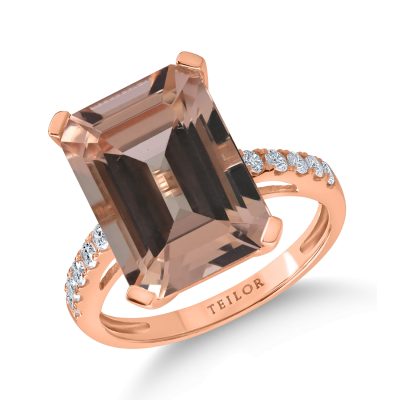 Inel din aur roz cu morganit octogonal de 7ct si diamante de 0.2ct