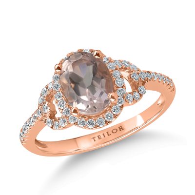 Inel din aur roz cu morganit oval de 1ct si diamane de 0.2ct