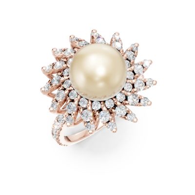 Inel din aur roz cu perla de cultura de 6.2ct si diamante de 0.3ct