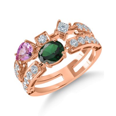Inel din aur roz cu pietre pretioase si semipretioase de 1.6ct