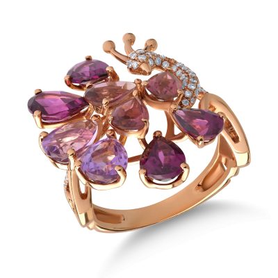 Inel din aur roz cu pietre pretioase si semipretioase de 5.78ct