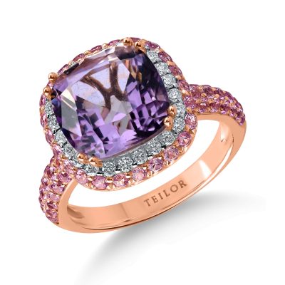 Inel din aur roz cu pietre pretioase si semipretioase de 5.9ct