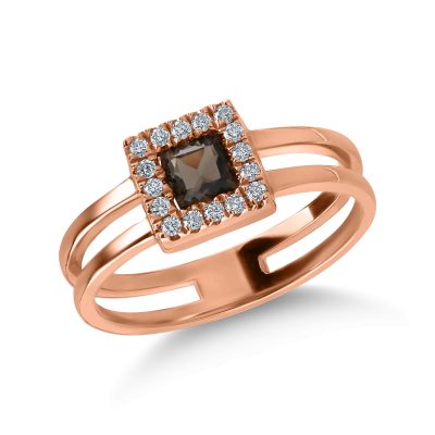 Inel din aur roz cu quartz fumuriu de 0.29ct si diamante de 0.11ct