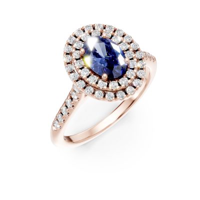 Inel din aur roz cu safir oval de 0.7ct si diamante de 0.6ct