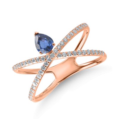 Inel din aur roz cu safir pear de 0.45ct si diamante de 0.68ct