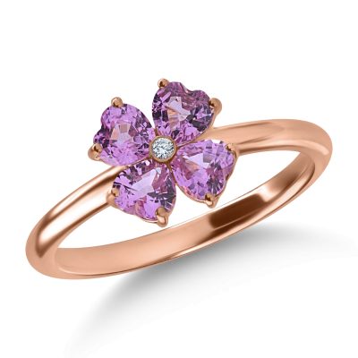 Inel din aur roz cu safire roz de 1.2ct si diamant de 0.01ct