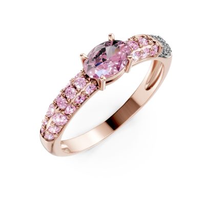 Inel din aur roz cu safire roz ovale si rotunde de 0.7ct si diamante de 0.05ct