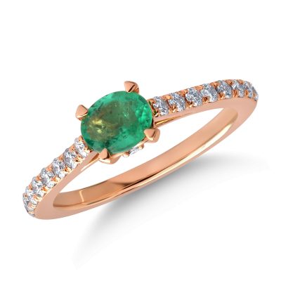 Inel din aur roz cu smarald oval de 0.5ct si diamante de 0.3ct