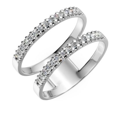 Inel dublu din aur alb cu zirconia microsetting