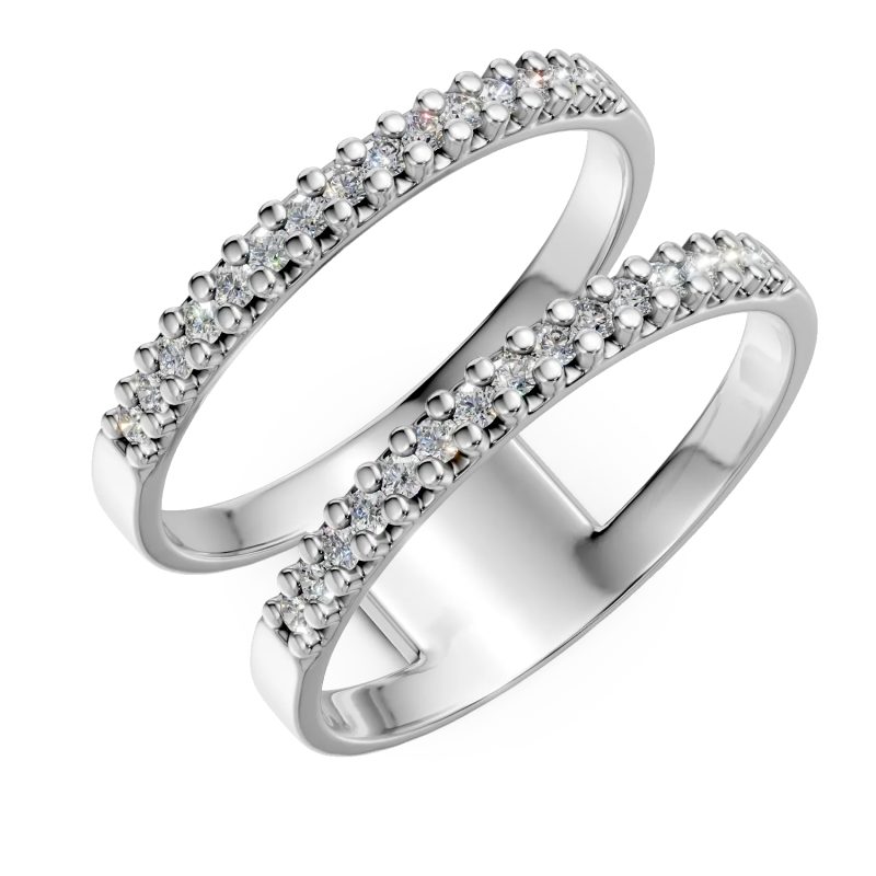 Inel dublu din aur alb cu zirconia microsetting