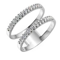 Inel dublu din aur alb cu zirconia microsetting
