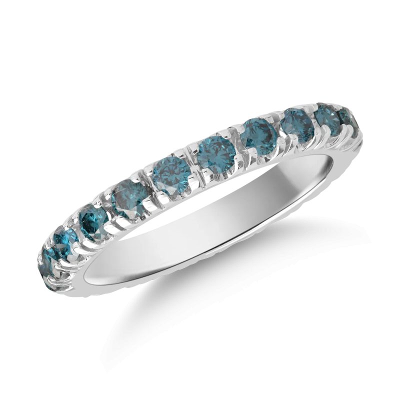 Inel eternity din aur alb cu diamante albastre de 2.1ct
