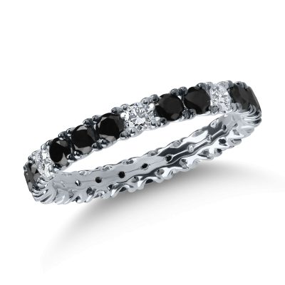 Inel eternity din aur alb cu diamante negre de 1.22ct si diamante incolore de 0.34ct