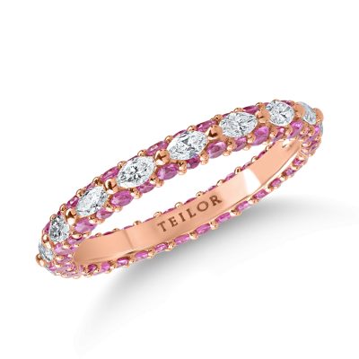 Inel eternity din aur roz cu diamante de 0.6ct si safire roz de 1.3ct