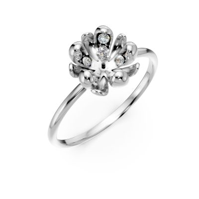 Inel floare de tei din aur alb cu diamante de 0.09ct