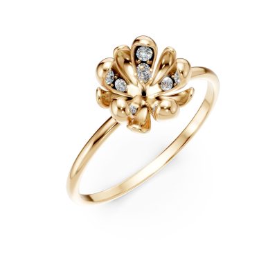 Inel floare de tei din aur galben cu diamante de 0.08ct