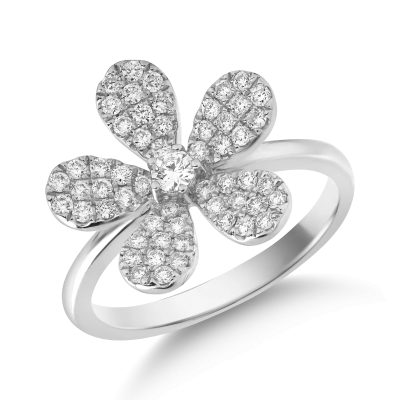 Inel floare din aur alb cu diamante de 0.53ct