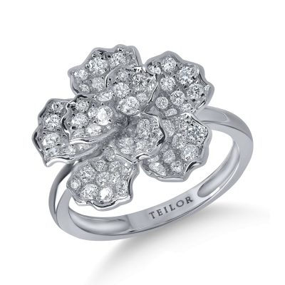 Inel floare din aur alb cu diamante microsetting de 1ct