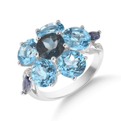 Inel floare din aur alb cu pietre pretioase si semipretioase de 9.92ct