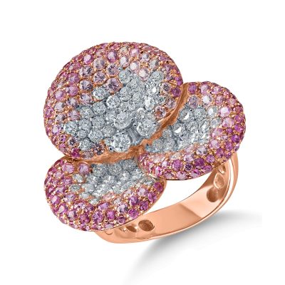 Inel floare din aur roz cu diamante si safire roz de 4.23ct