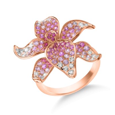 Inel floare din aur roz cu pietre pretioase de 1.6ct