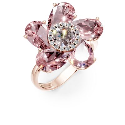 Inel floare din aur roz cu pietre pretioase si semipretioase de 3.9ct