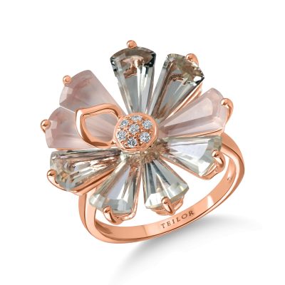 Inel floare din aur roz cu pietre pretioase si semipretioase de 6.5ct