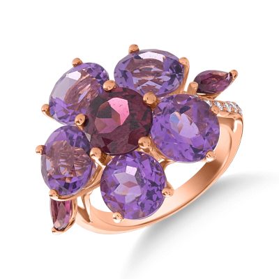 Inel floare din aur roz cu pietre pretioase si semipretioase de 9.22ct