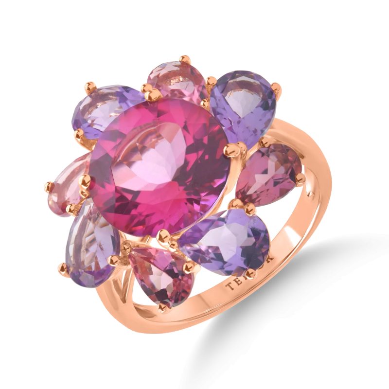 Inel floare din aur roz cu pietre semipretioase de 7.8ct