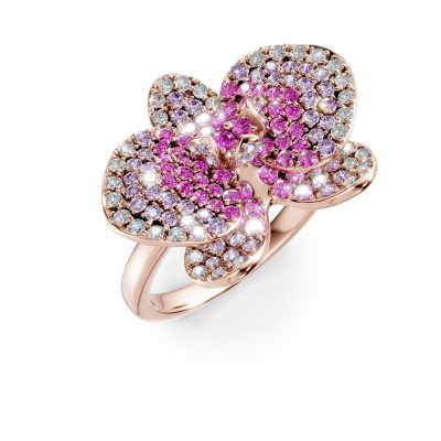 Inel floare din aur roz cu safire roz de 1.3ct si diamante de 0.39ct