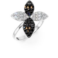 Inel floral din aur alb cu diamante negre si incolore de 0.76ct