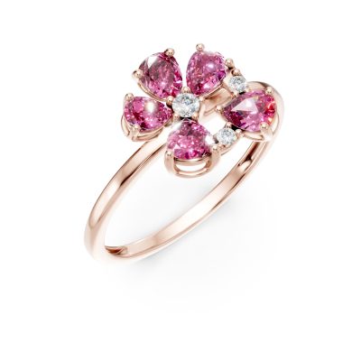 Inel floral din aur roz cu safire roz pear de 0.76ct si diamante de 0.04ct