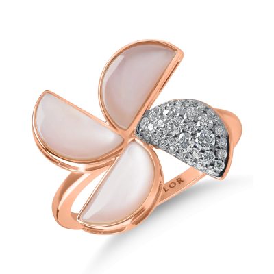 Inel floral din aur roz cu sidef de 2.31ct si diamante de 0.23ct