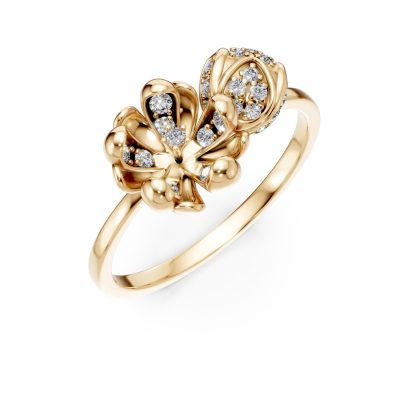 Inel flori de tei din aur galben cu diamante de 0.17ct