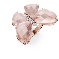 Inel fluture din aur roz cu cuartz trandafiriu de 13.4ct si diamante de 0.07ct