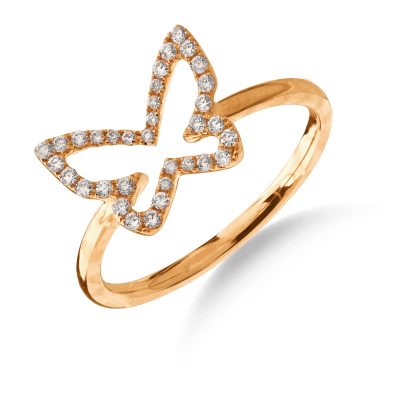 Inel fluture din aur roz cu diamante de 0.146ct