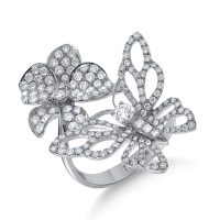 Inel fluture-floare din aur alb cu diamante de 1.4ct