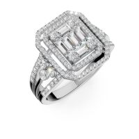 Inel geometric din aur alb cu diamante baguette si rotunde de 0.7ct