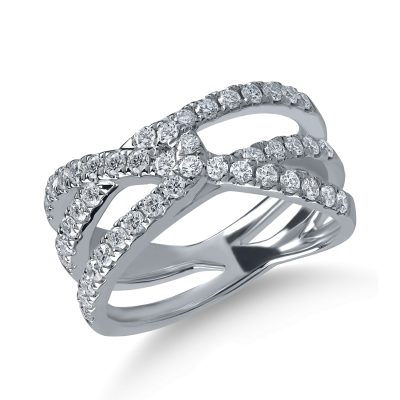 Inel geometric din aur alb cu diamante microsetting de 0.7ct