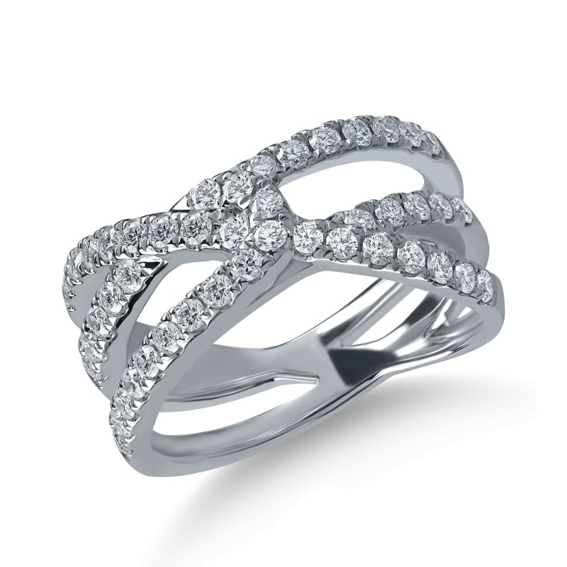 Inel geometric din aur alb cu diamante microsetting de 0.7ct