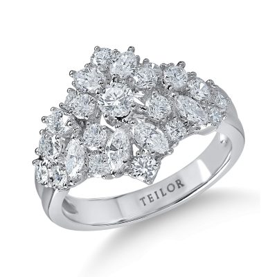 Inel geometric din aur alb cu diamante microsetting marquise si rotunde de 1.6ct