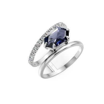 Inel geometric din aur alb cu topaz london blue de 2.1ct si diamante de 0.3ct
