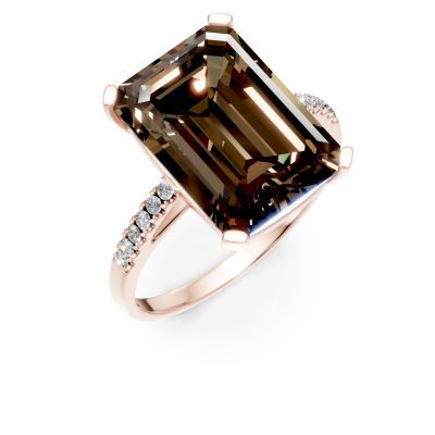 Inel geometric din aur roz cu cuart fumuriu octogonal de 7.3ct si diamante de 0.1ct