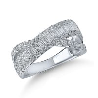 Inel impletit din aur alb cu diamante baguette si rotunde de 1.2ct