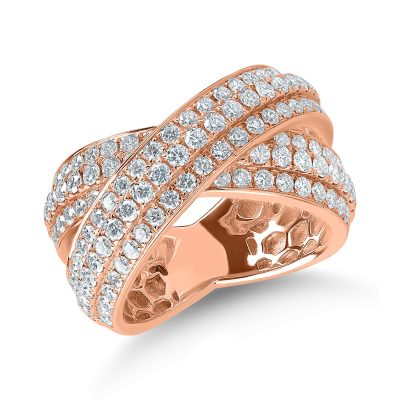 Inel impletit din aur roz cu diamante de 2ct
