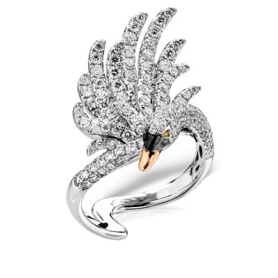 Inel lebada din aur alb cu diamante transparente de 1.68ct si diamante galbene de 0.01ct