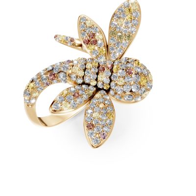 Inel libelula din aur galben cu diamante multicolore de 1.81ct